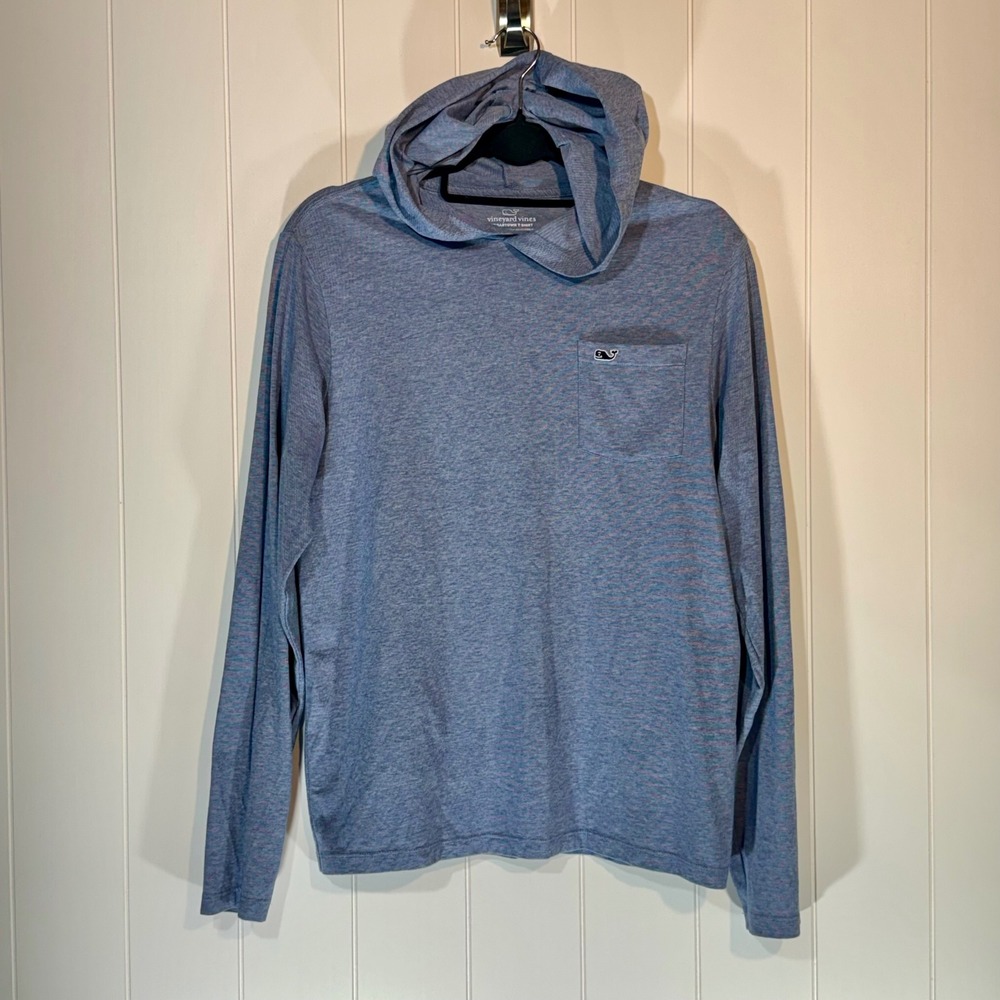 Vineyard Vines Edgartown T-Shirt Hoodie Blue Striped Pima Cotton XL